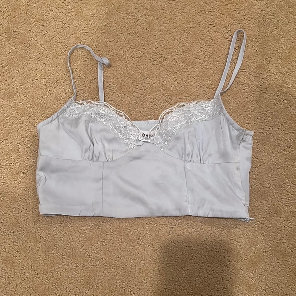 Blue crop top with lace detailing